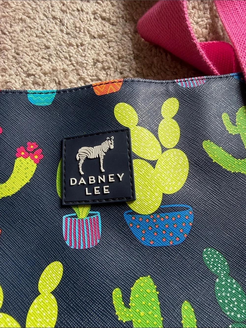 Dabney Lee Blue & Pink Cactus Zipper Top Tote Bag